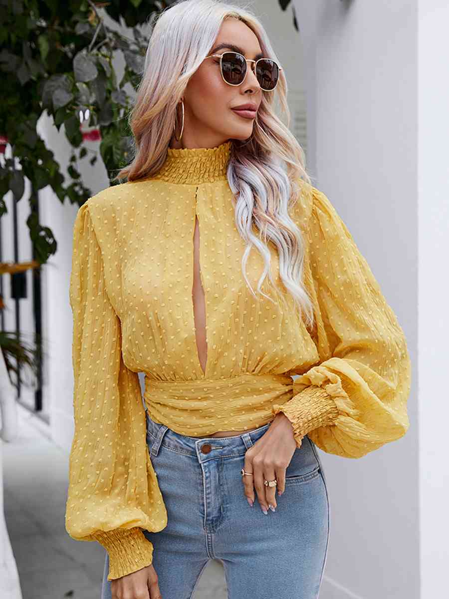 Adelaide Swiss Dot Cutout Smocked Blouse