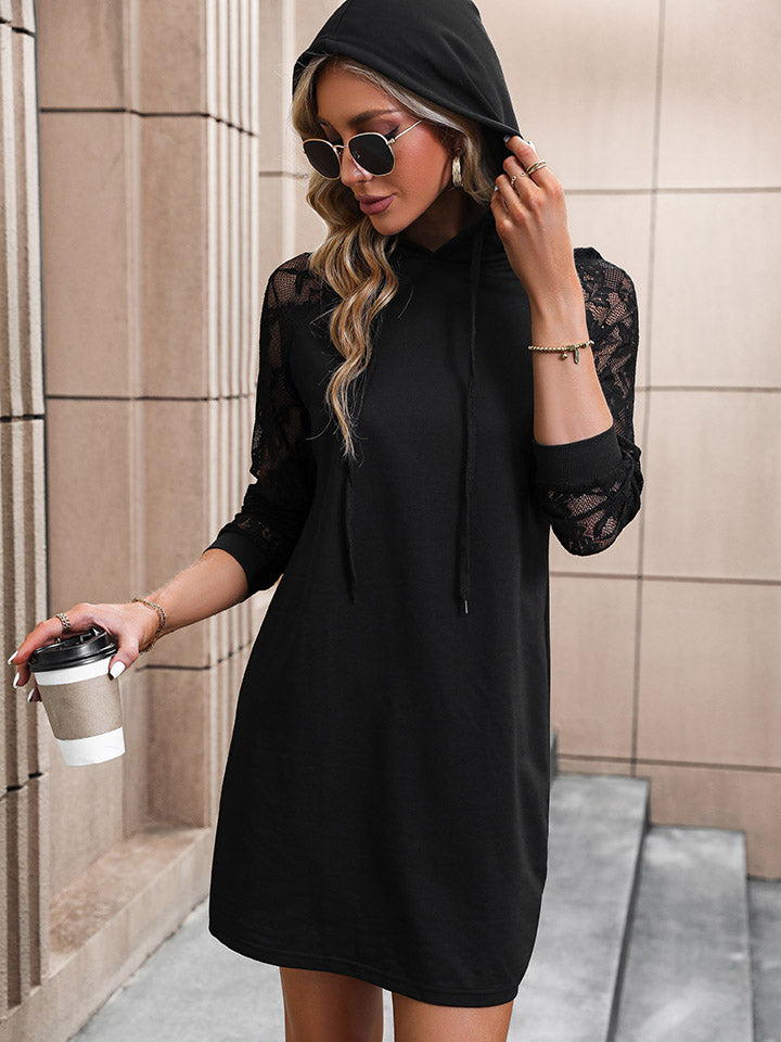 Nia Lace Trim Hooded Mini Dress