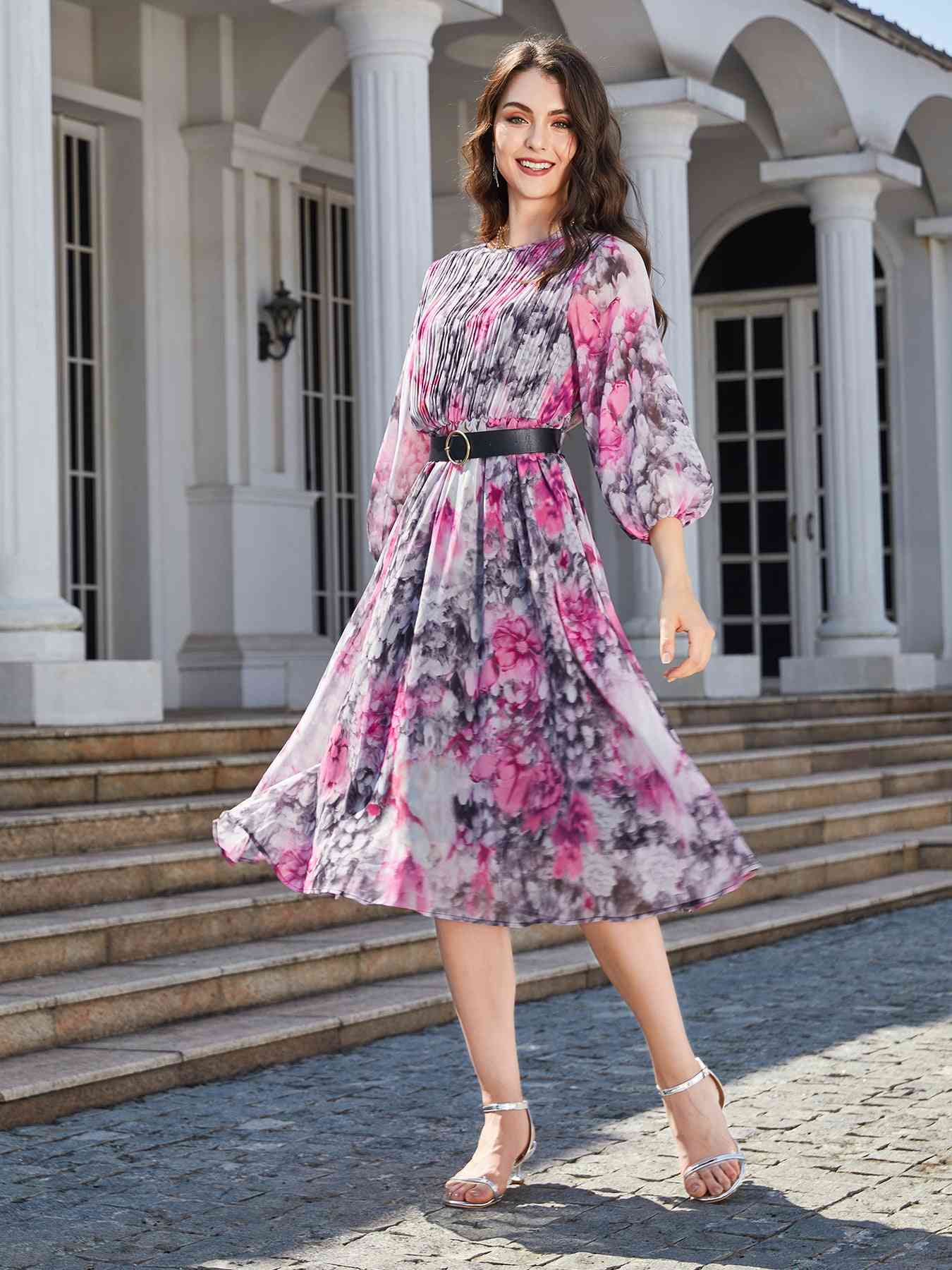 Harlee Floral Balloon Sleeve Midi Dress