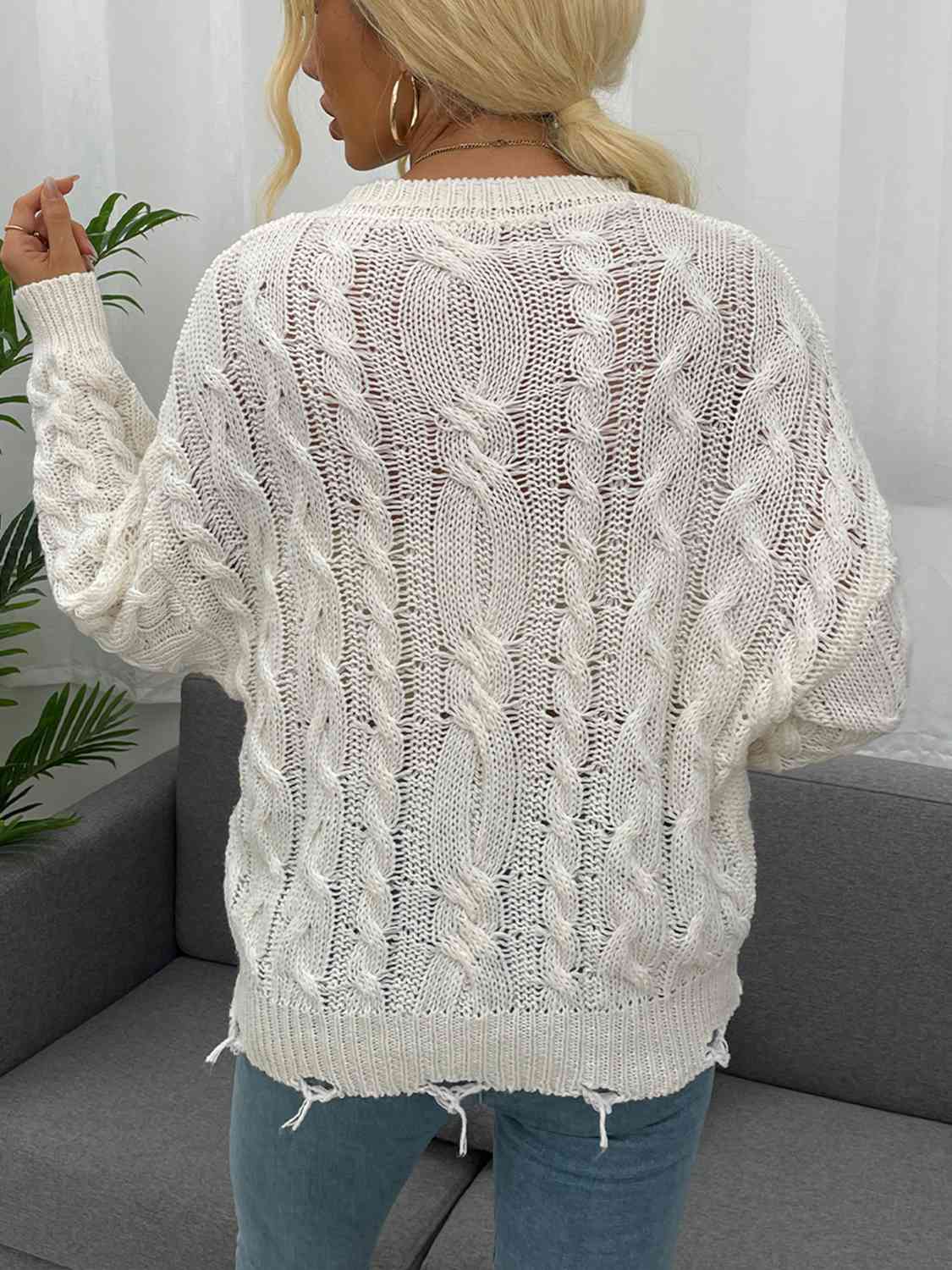 Vivienne Openwork Distressed Long Sleeve Sweater