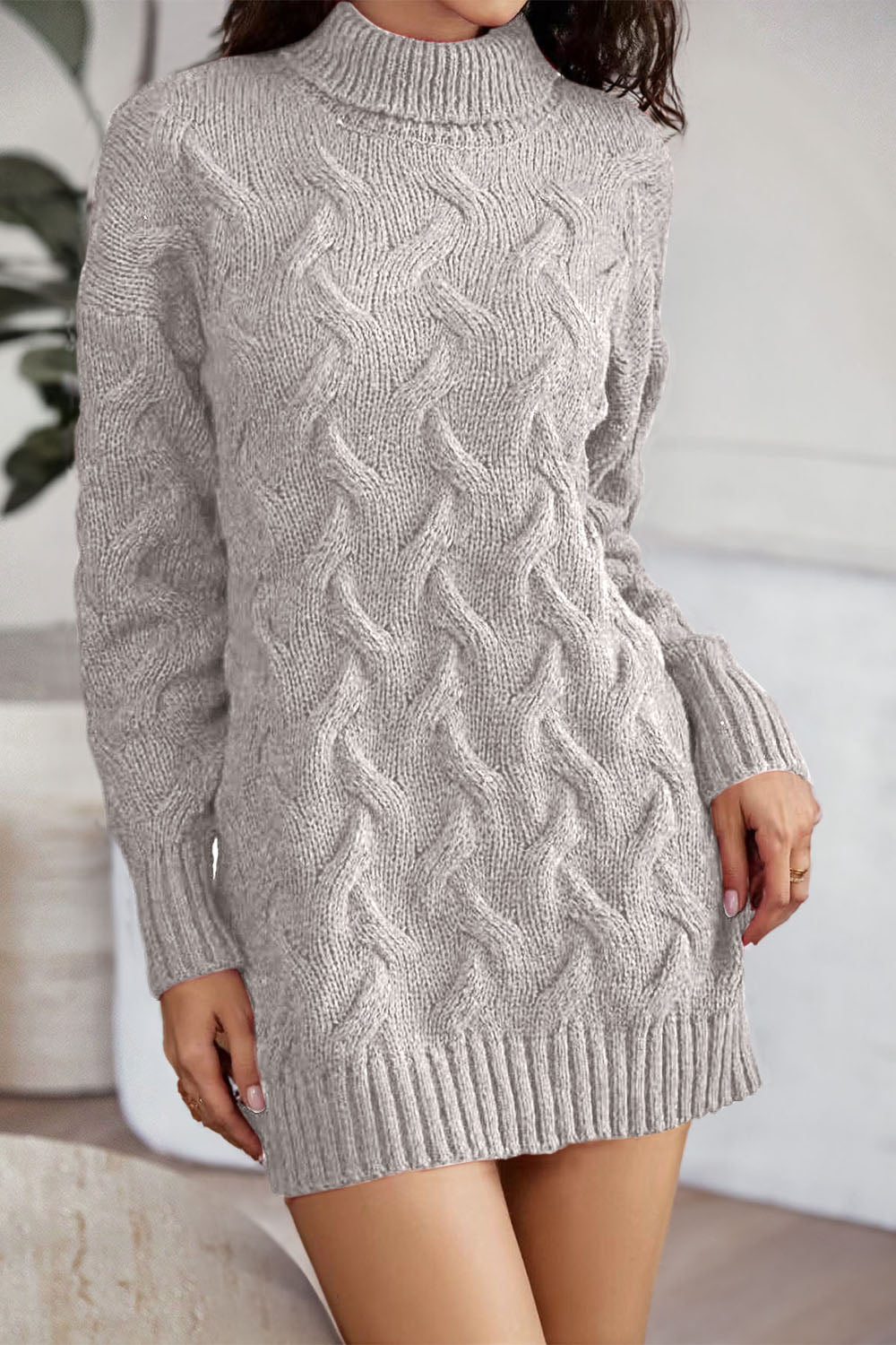 Camila Cable-Knit Turtleneck Sweater Dress
