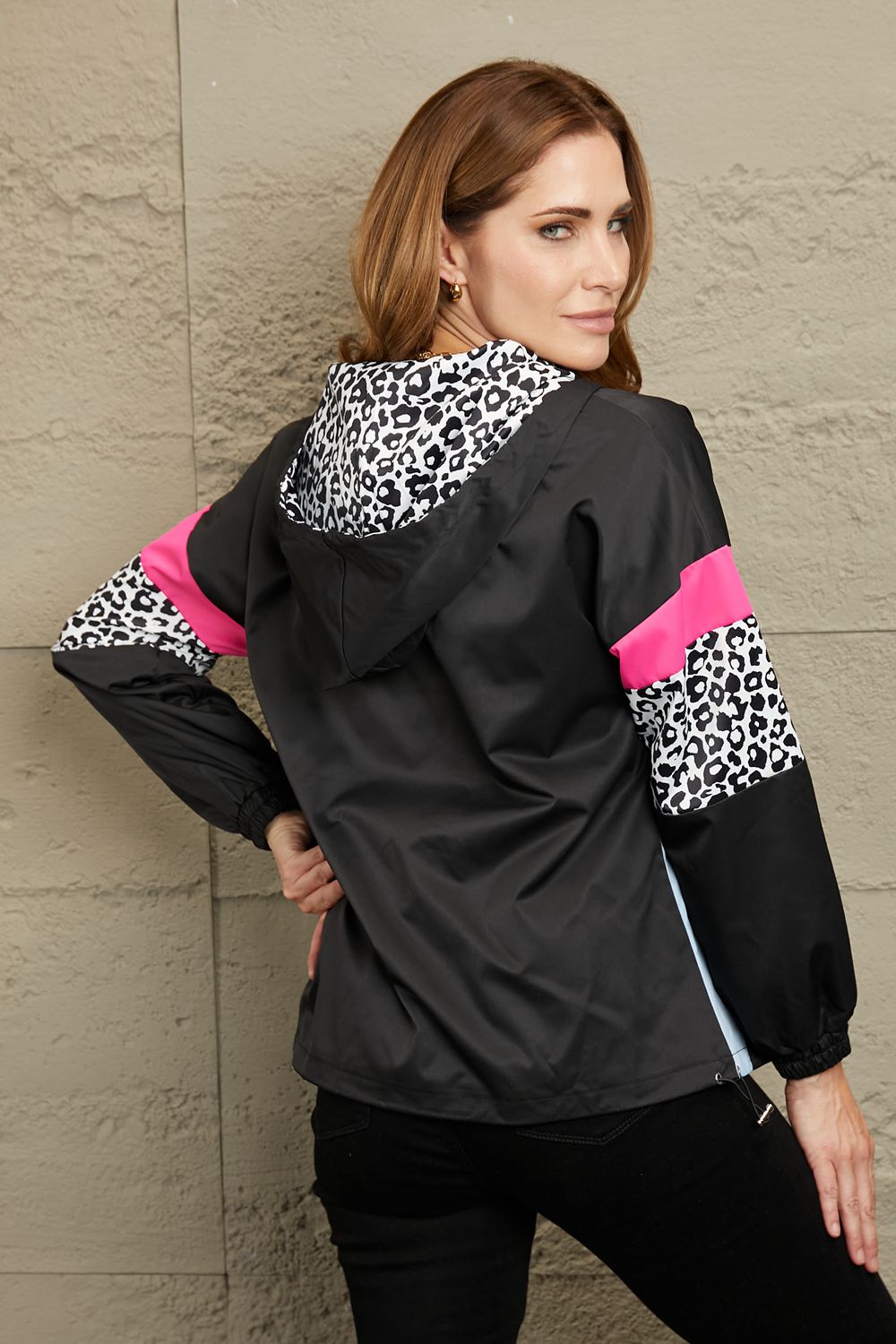 Noah Color Block Leopard Hooded Jacket