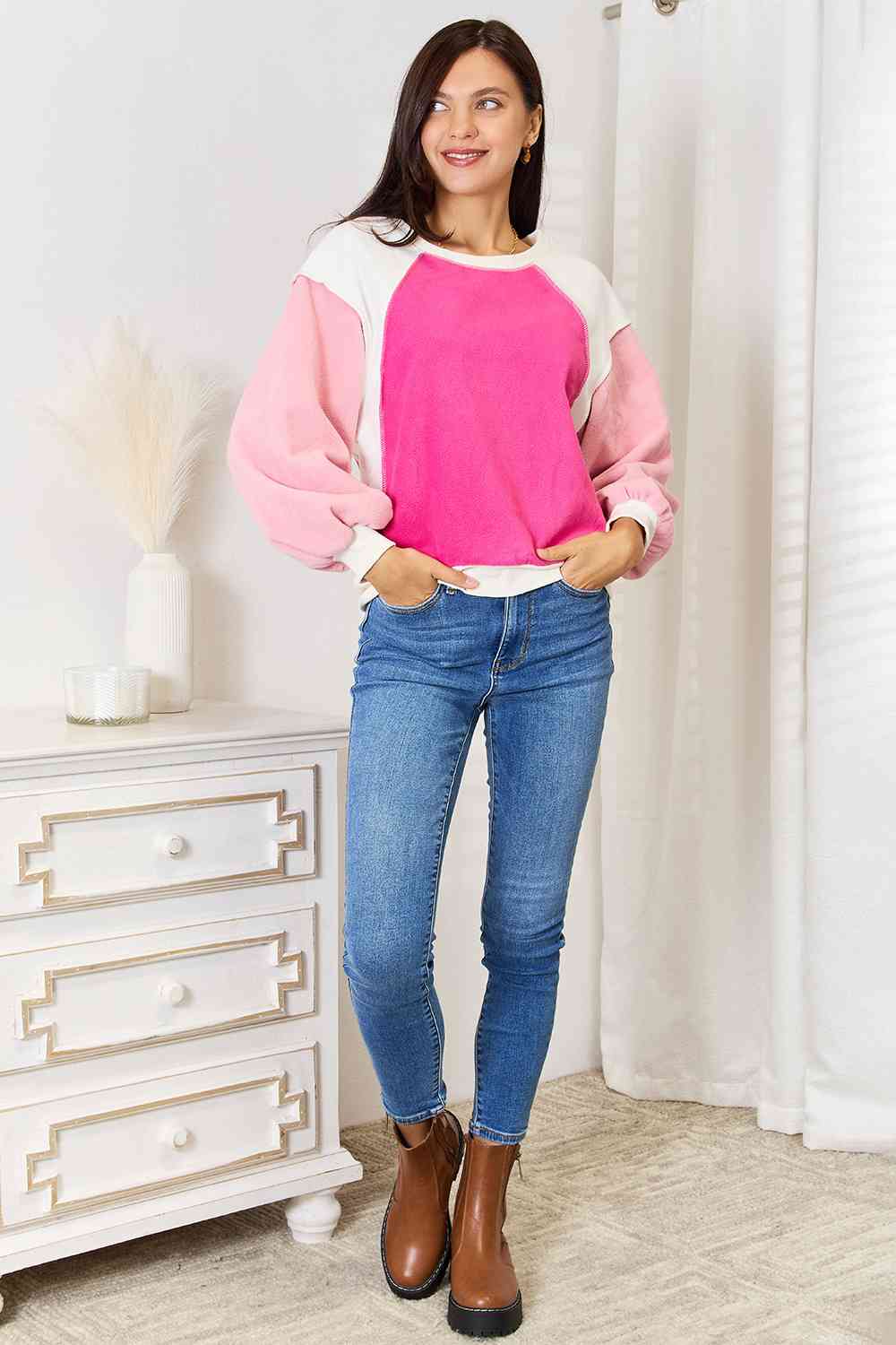 Aleena Color Block Dropped Shoulder Sweatshirt