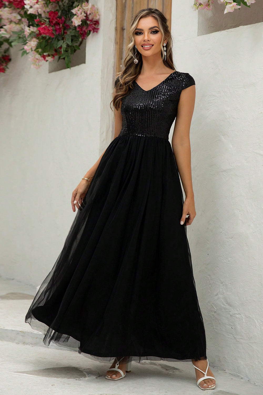Modern Day Glam Sequin V-Neck Maxi Dress