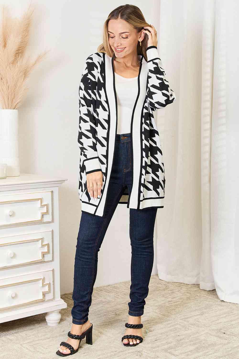Morgan Houndstooth Open Front Longline Cardigan
