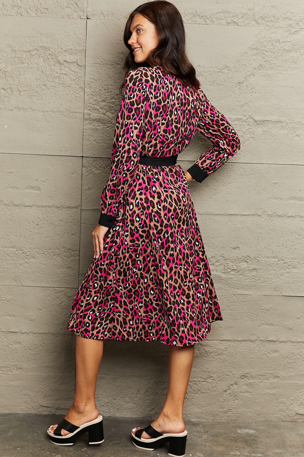 Wild For You Leopard Tie Waist Midi Dress