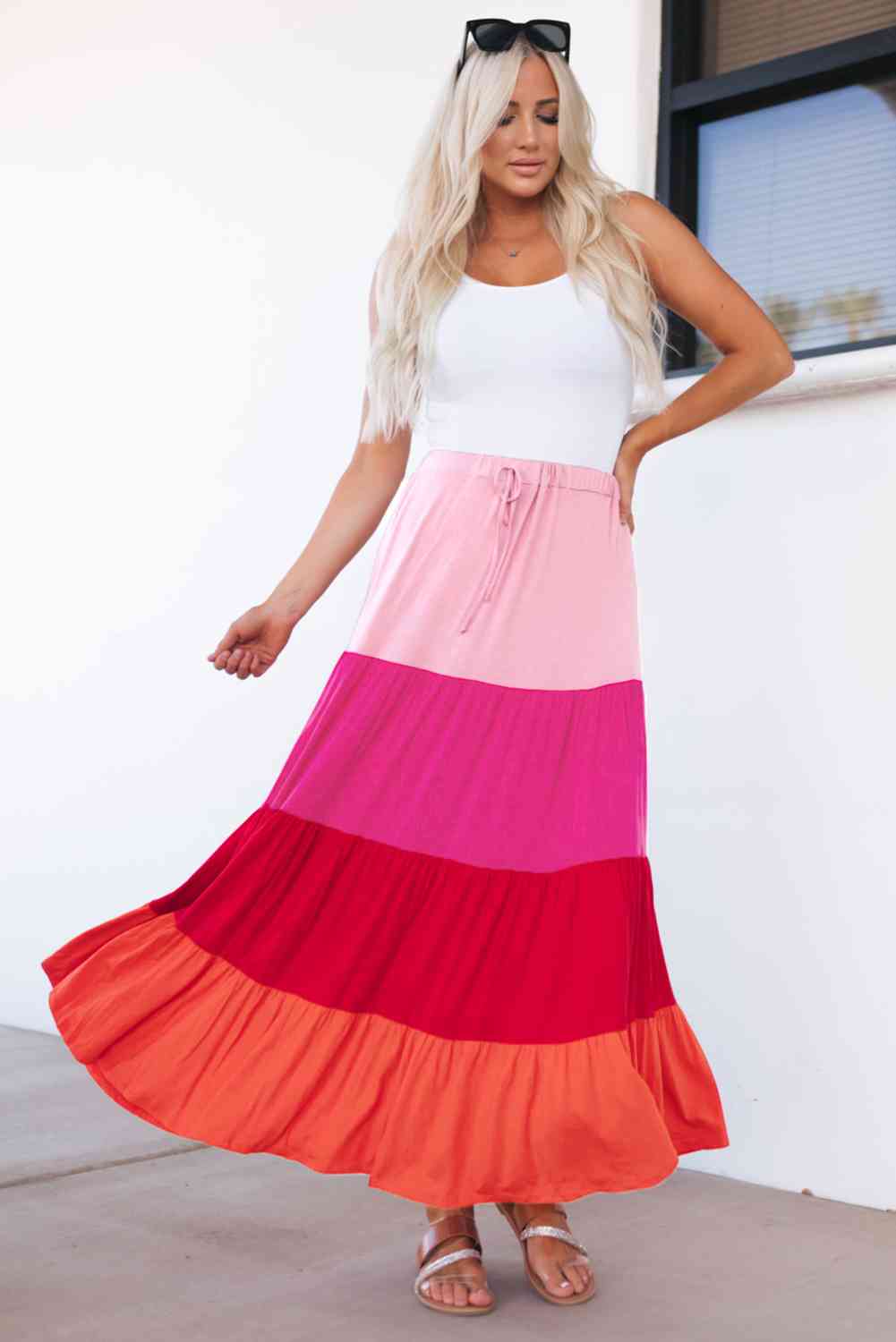 Aurelia Color Block Tiered Maxi Skirt