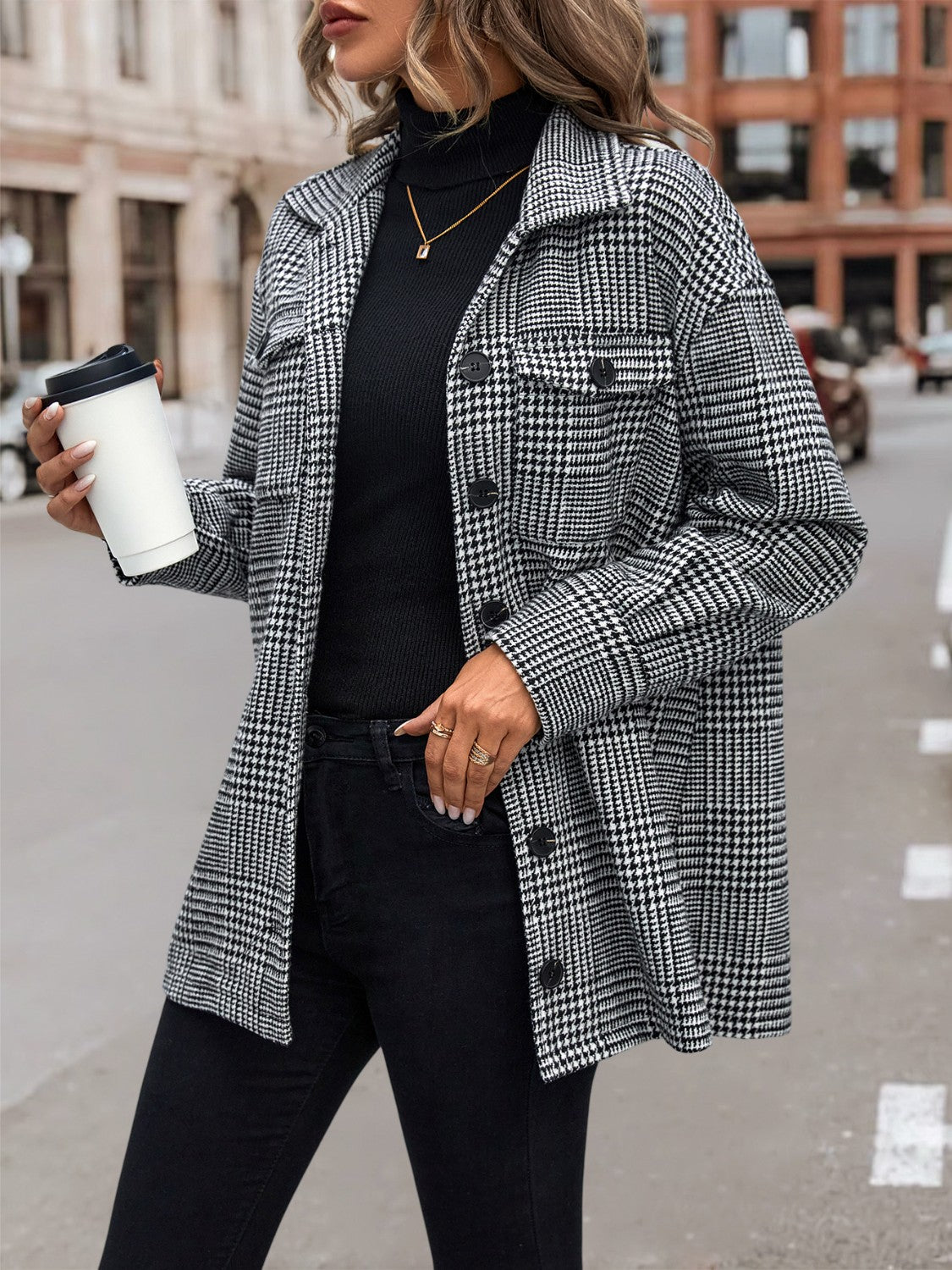 Roxana Houndstooth Collared Jacket