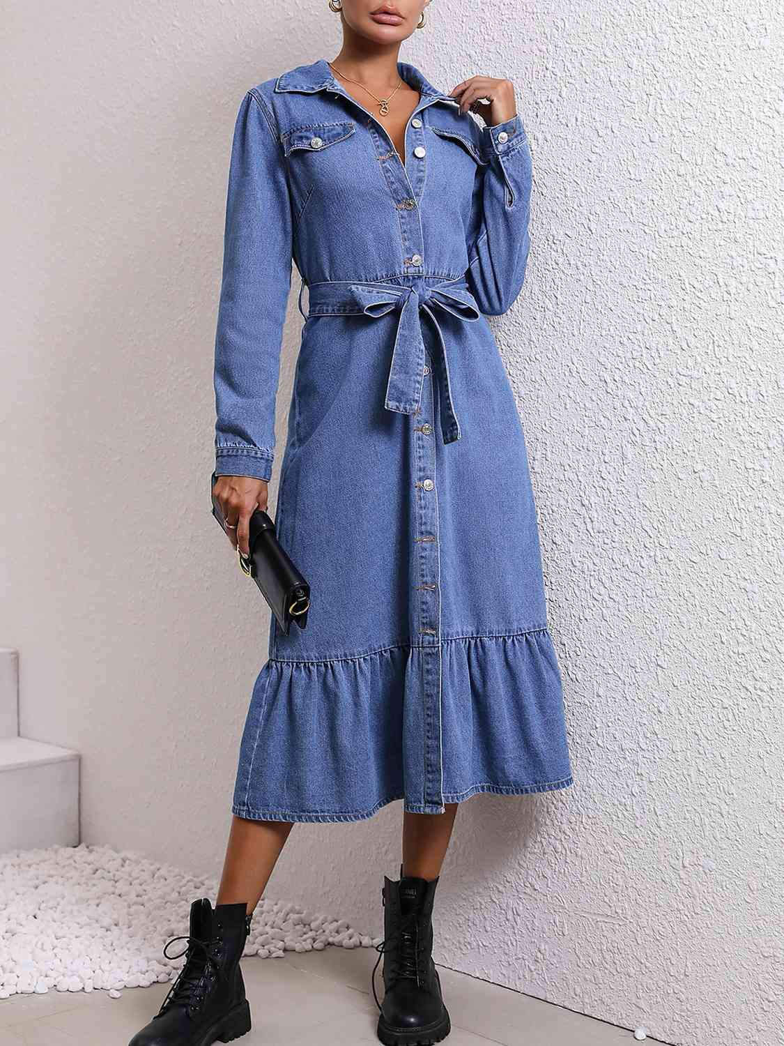 Leslie Button Down Denim Midi Dress