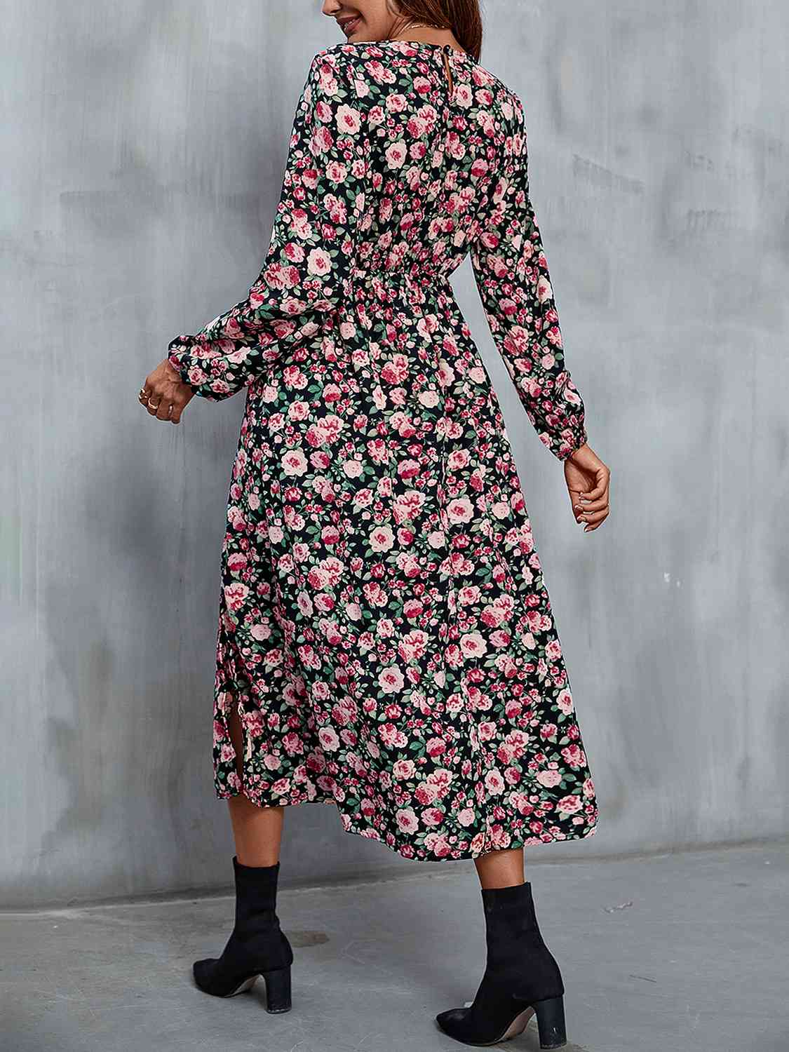 Sariah Floral V-Neck Slit Midi Dress