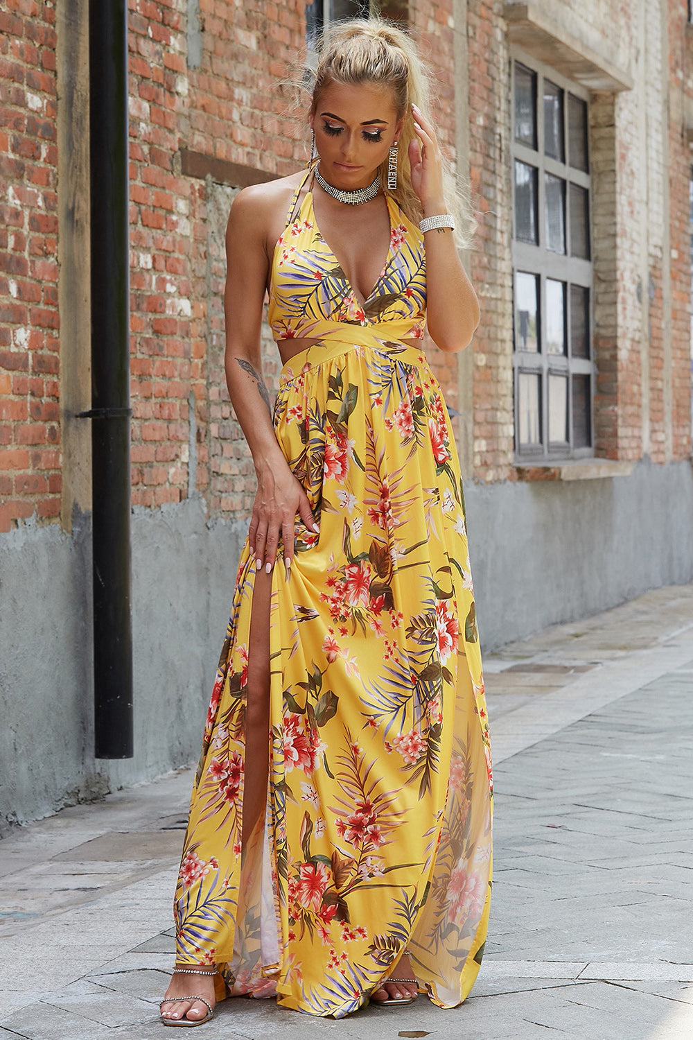 Tropical Treat Floral Halter Maxi Dress