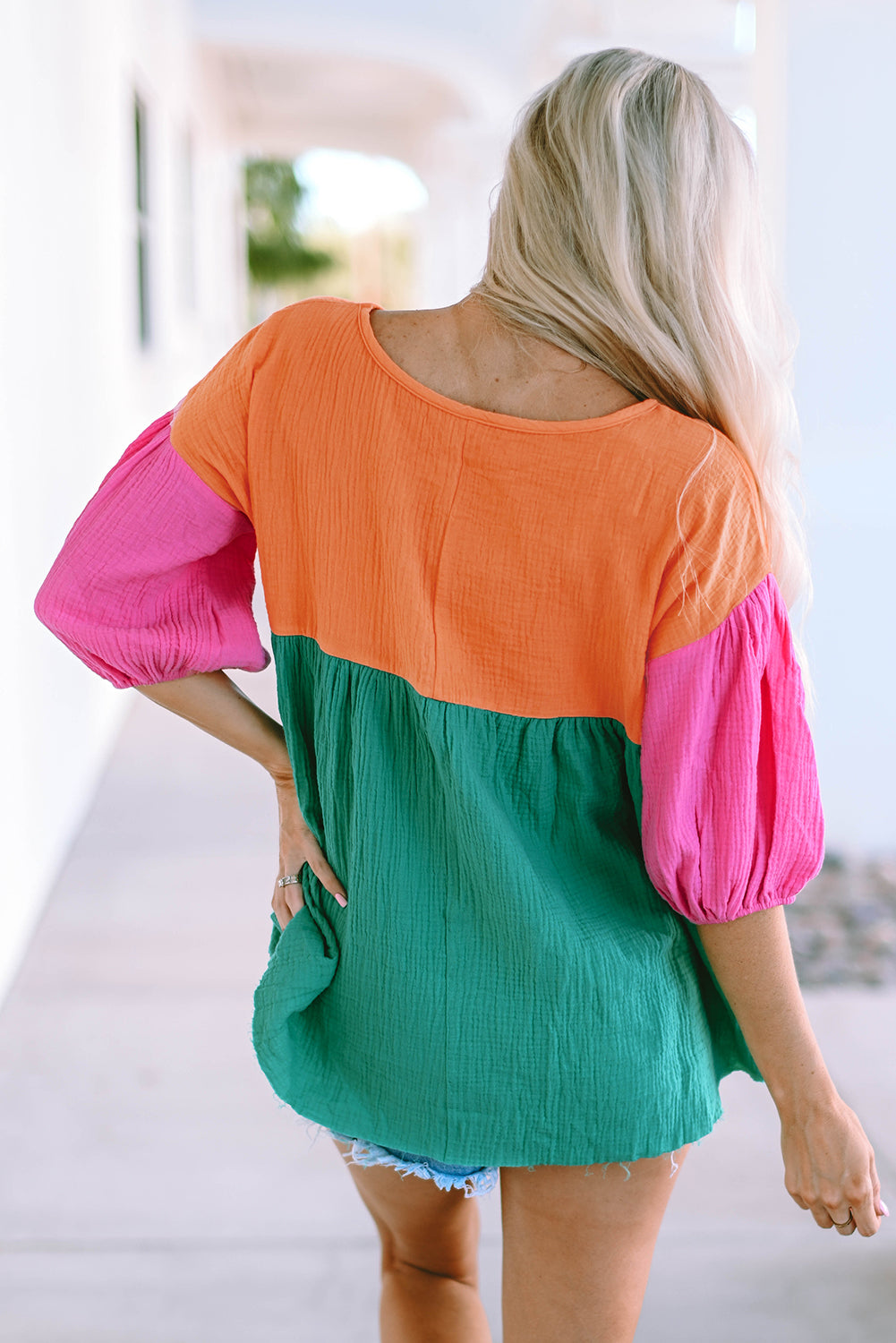 What A Combo Color Block Blouse