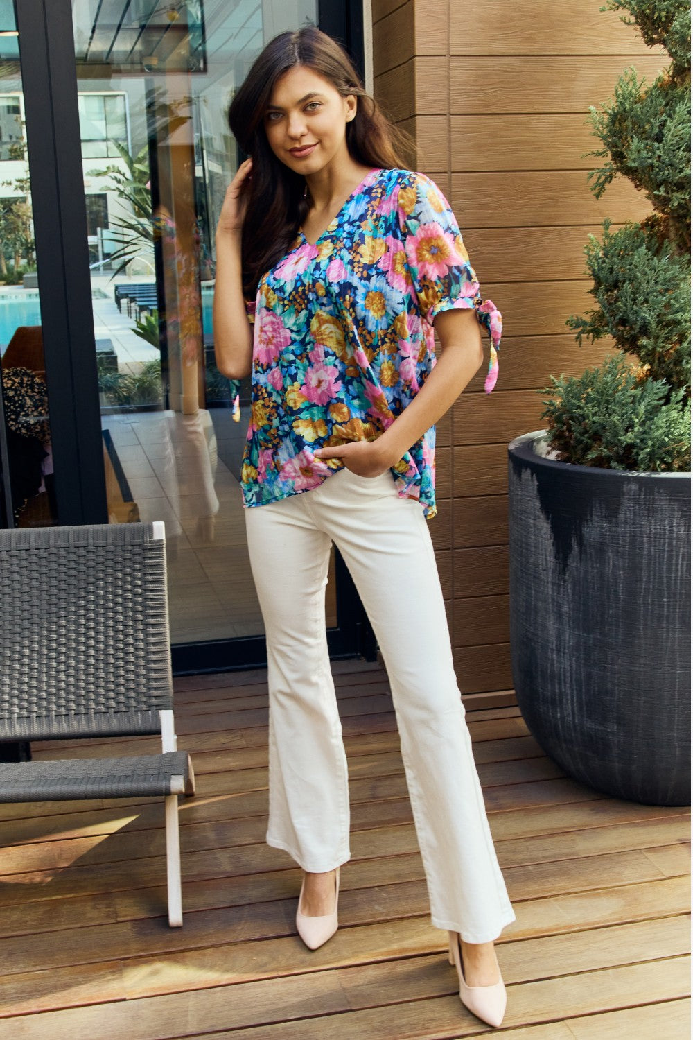 Pretty Petals Floral Tie Detail Blouse