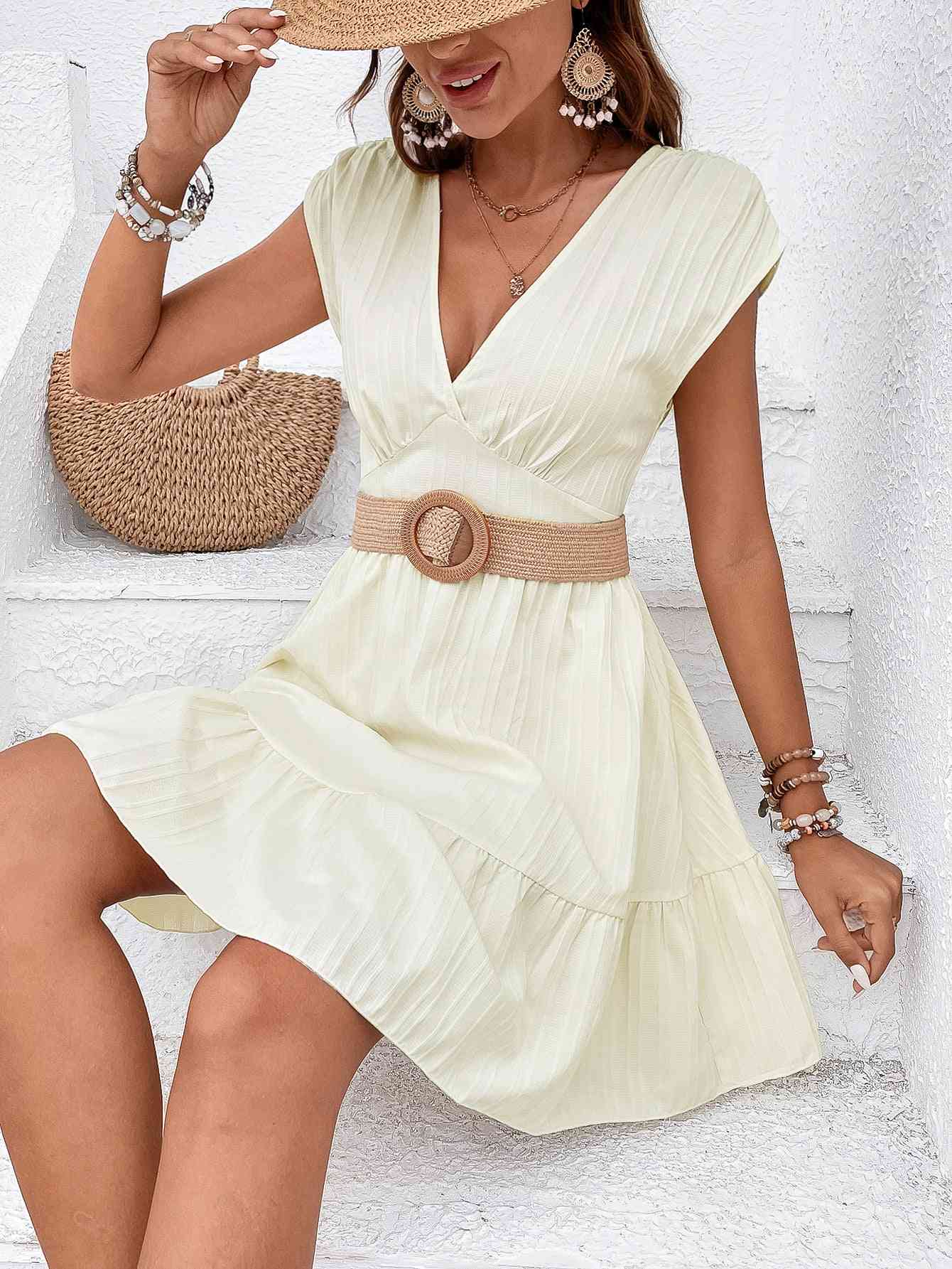 Kamari Tie Back V-Neck Ruffle Hem Dress