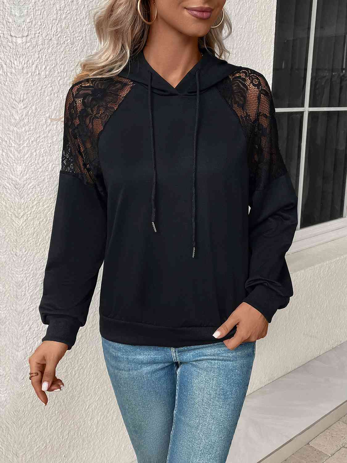 Adeline Lace Detail Drawstring Hoodie