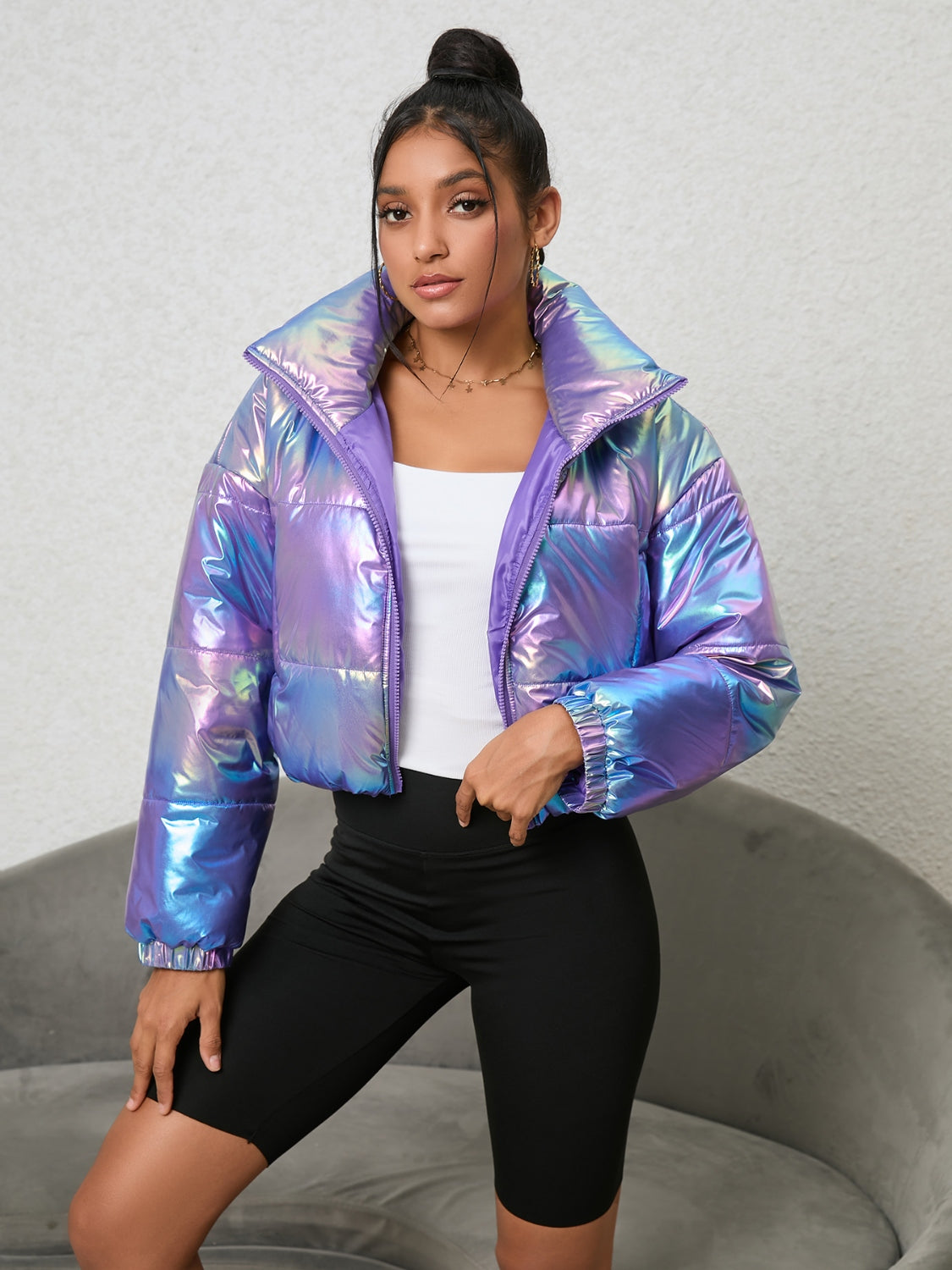 Shine All Day Gradient Zip-Up Puffer Jacket