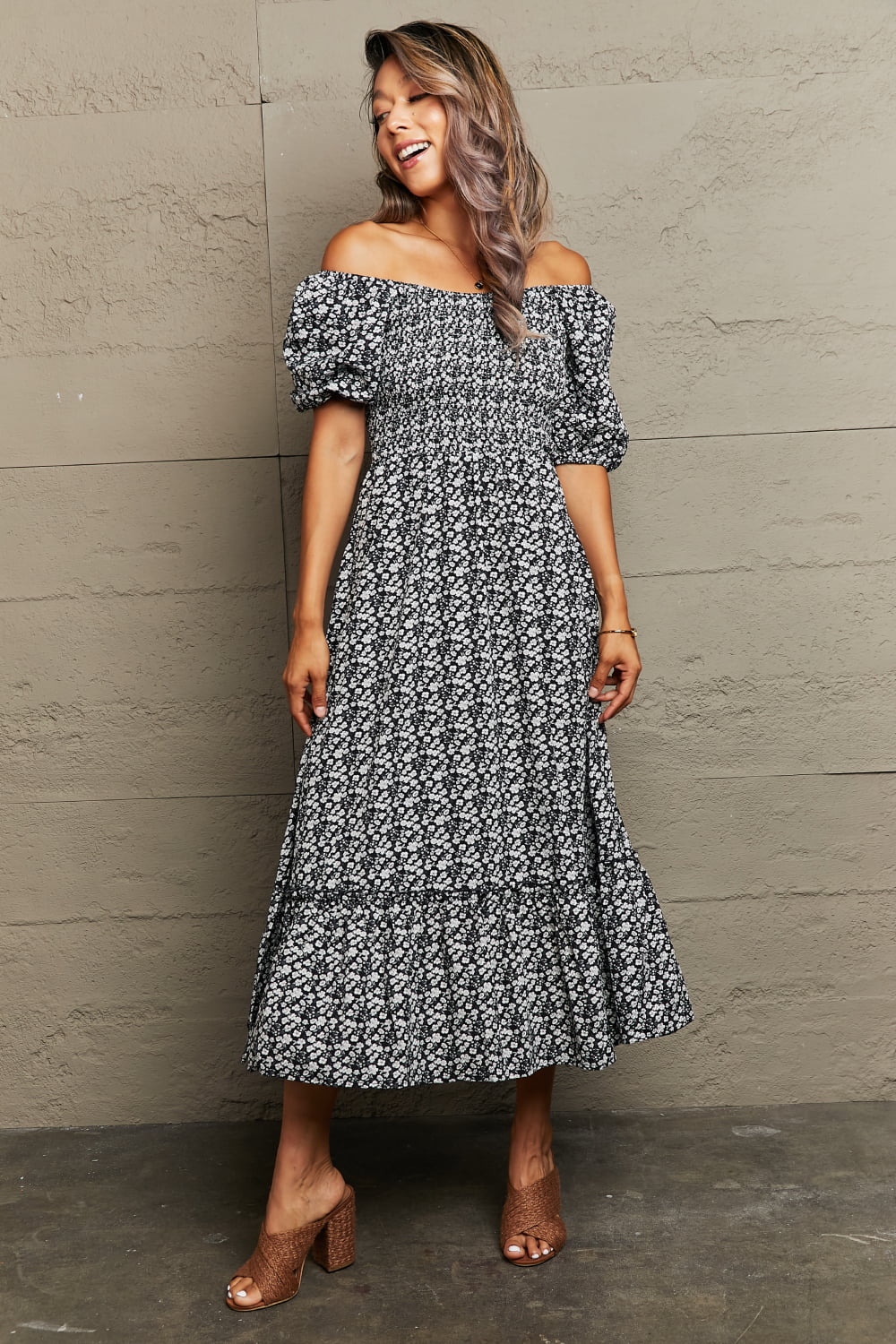 Corinne Floral Lace-Up Midi Dress