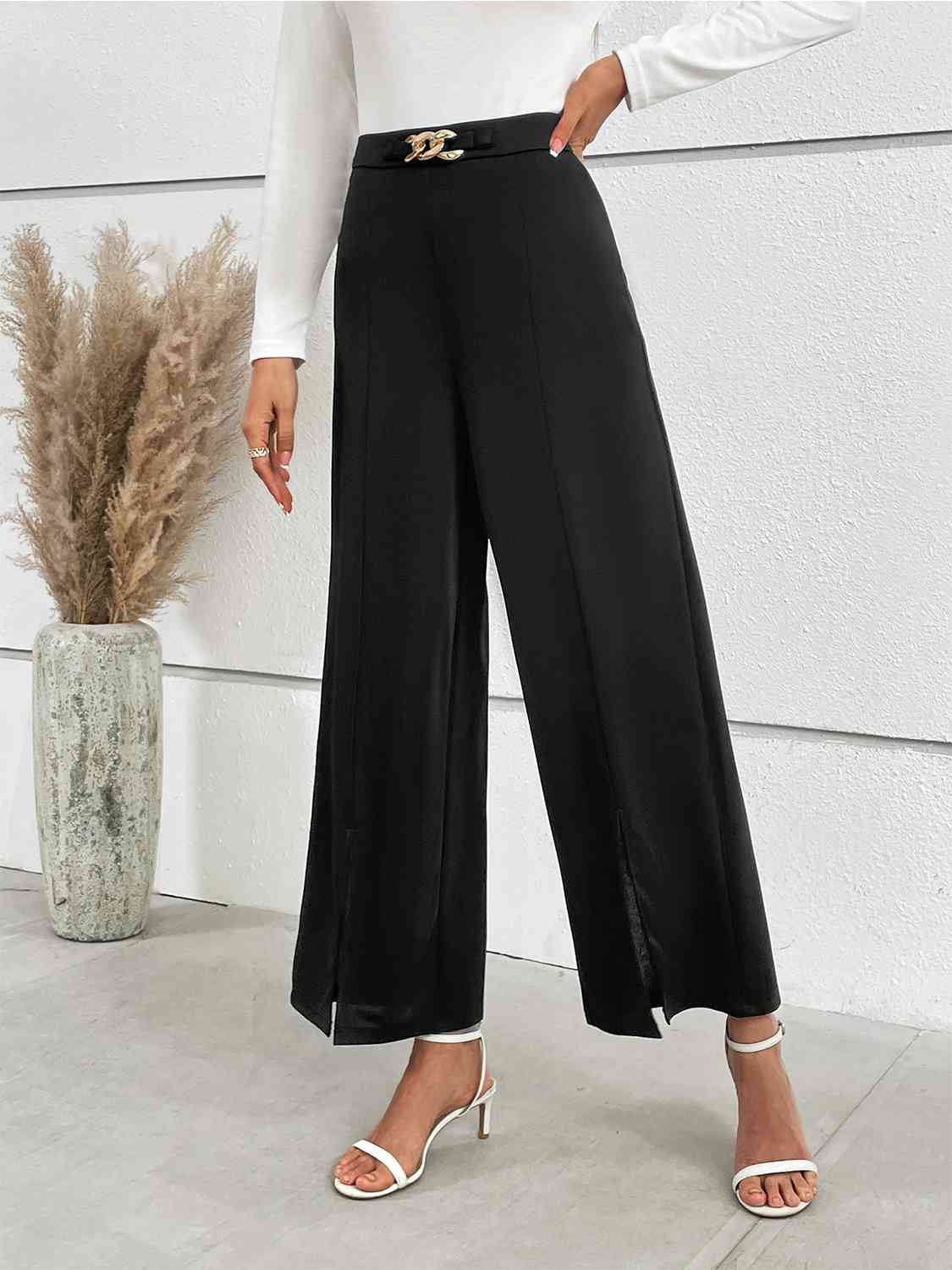 Kaia Chain Detail Slit Straight Pants