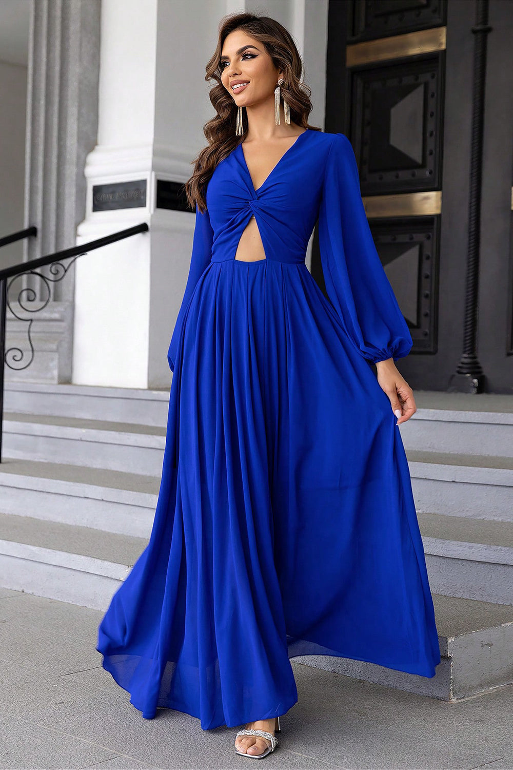 Royal Affair Twist Front Cutout Maxi Dress