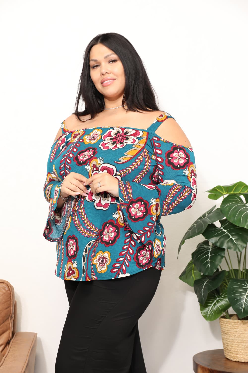 Gracie Floral Cold Shoulder Blouse