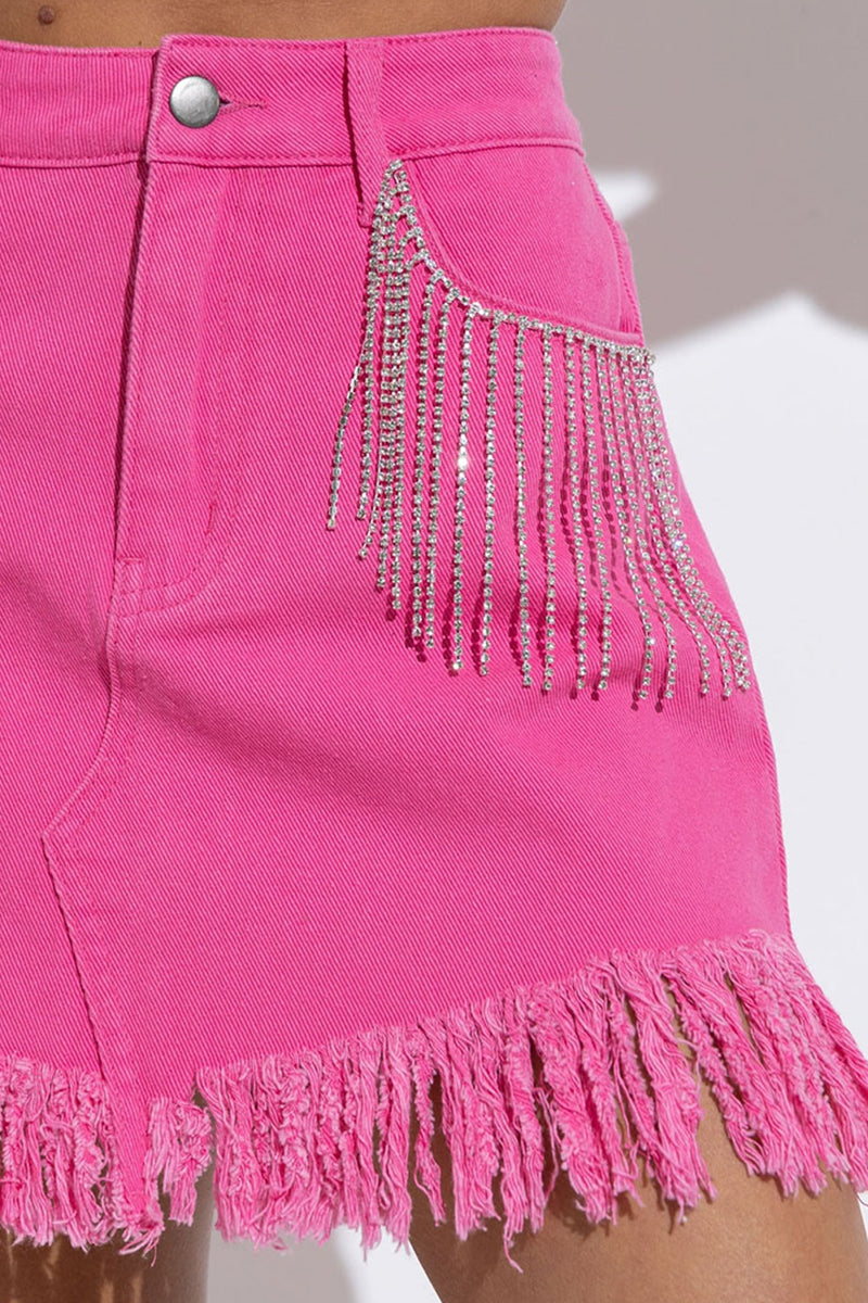 Rodeo Rhinestone Fringe Denim Mini Skirt