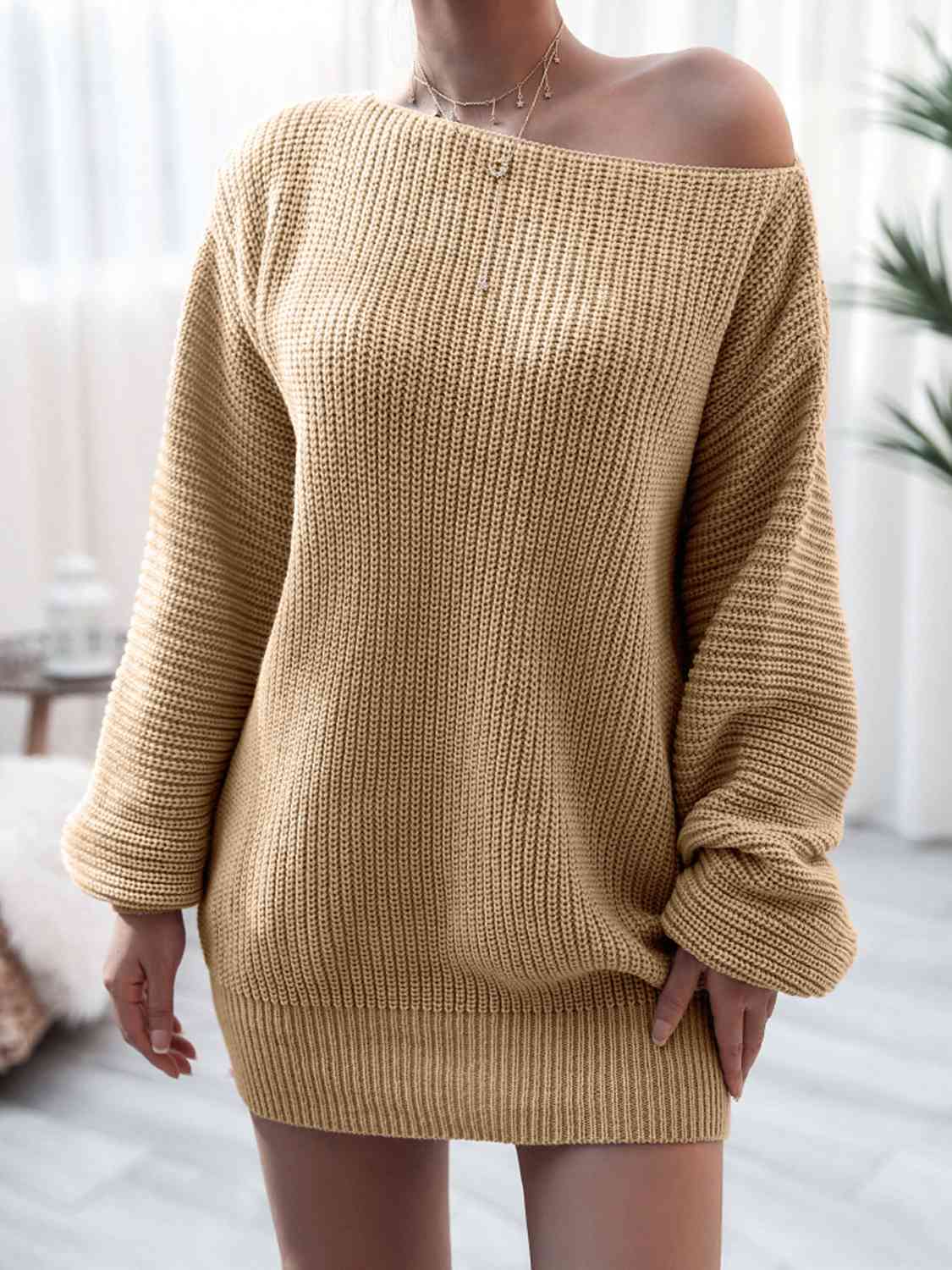Charlotte Rib-Knit Mini Sweater Dress