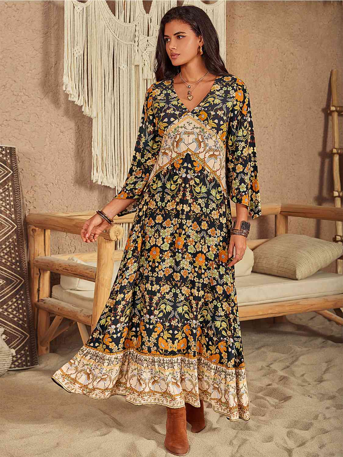 Julieta Floral V-Neck Midi Dress