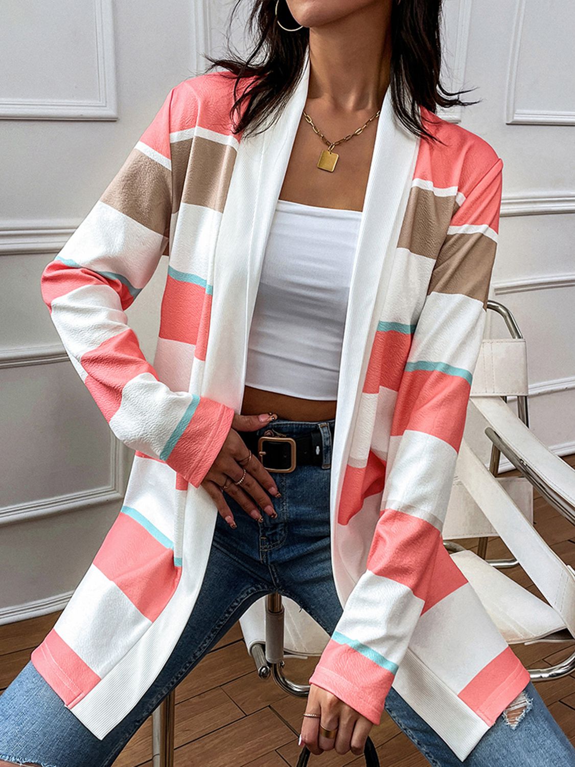 Watching Me Striped Longline Cardigan