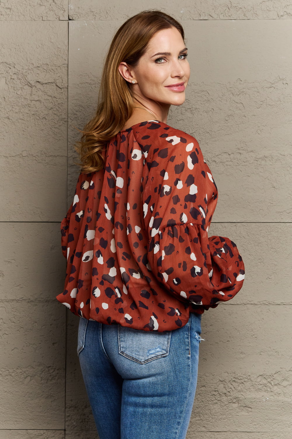 Come See Me Spotted Chiffon Blouse