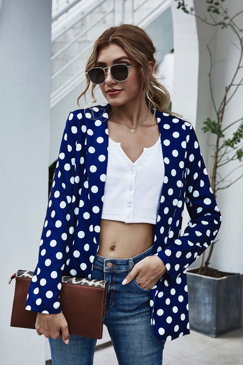 Naya Polka Dot Long Sleeve Blazer