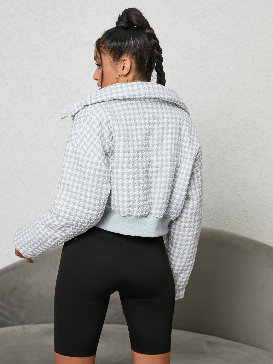 Trendy Confessions Houndstooth Zip-Up Jacket