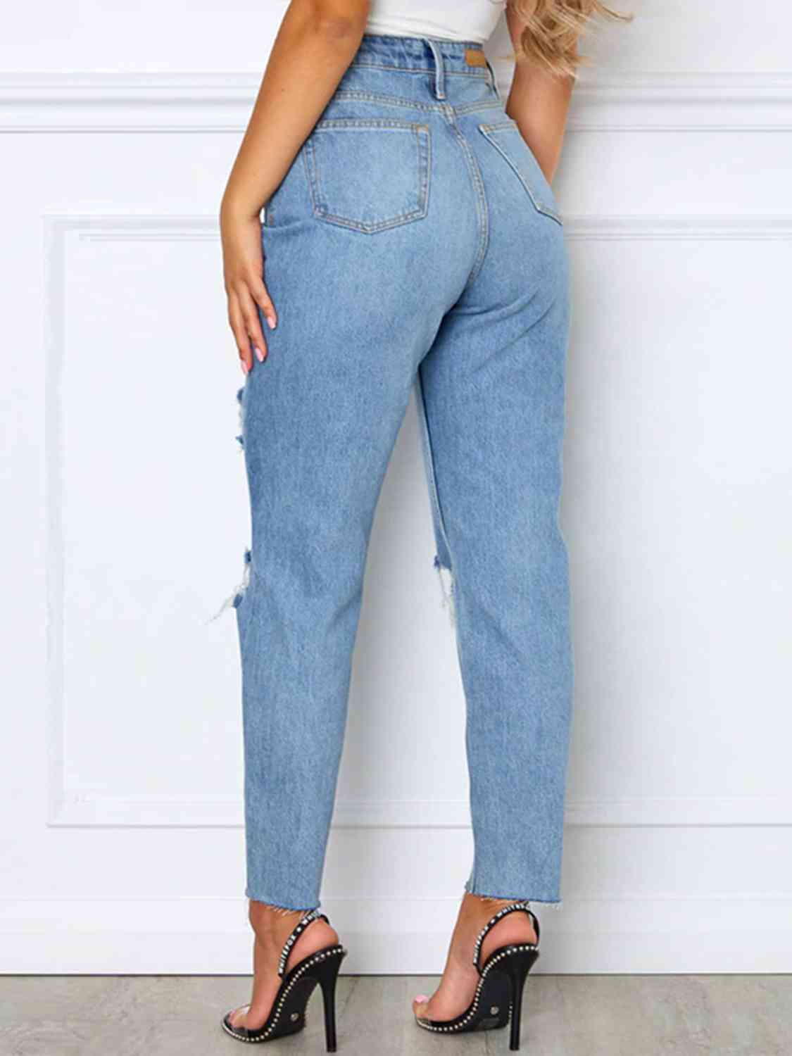 Alicia Distressed High Waist Straight Jeans