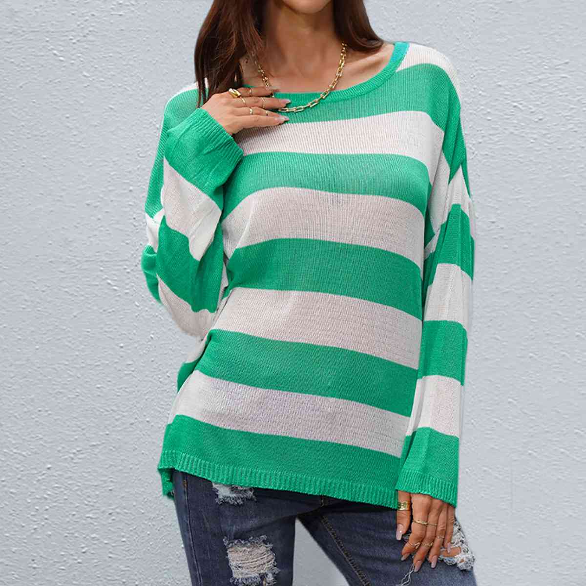 Livia Striped Boat Neck Sweater