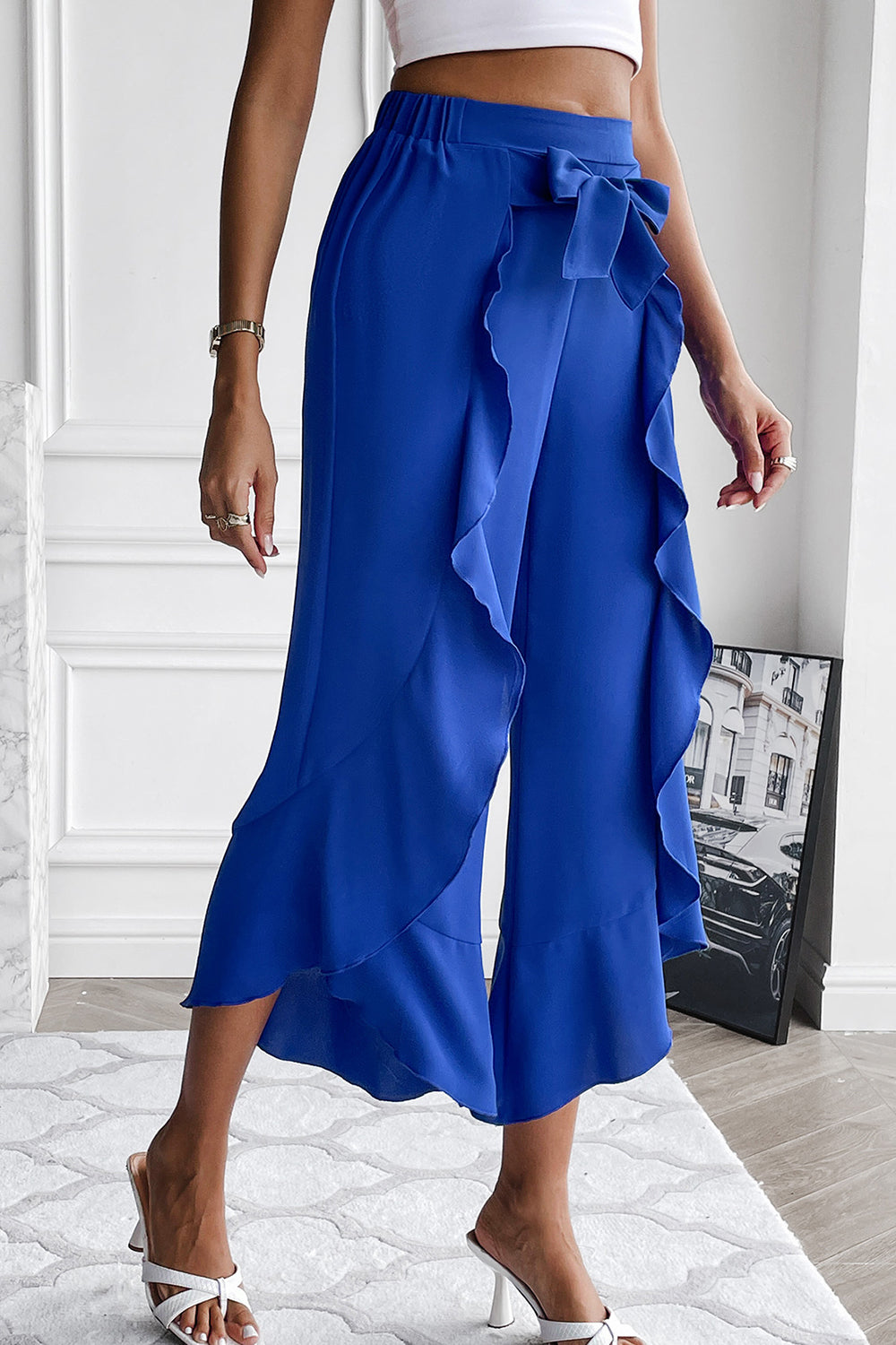 Valentina Ruffle Trim Wide Leg Pants