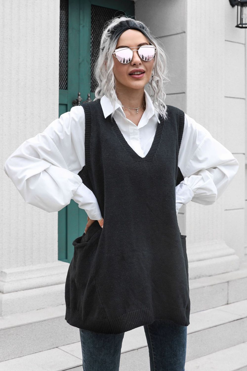 Celine V-Neck Sleeveless Sweater Vest
