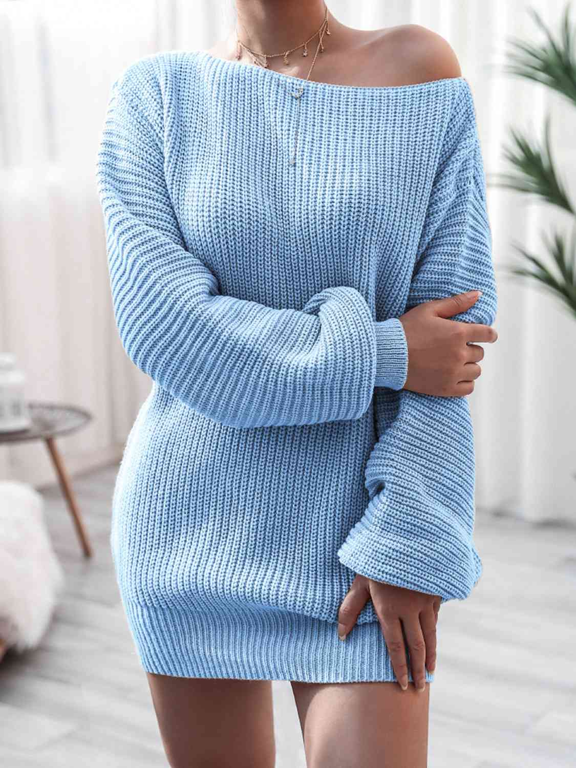 Charlotte Rib-Knit Mini Sweater Dress