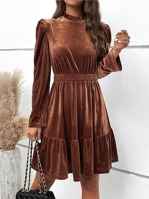 Elyse Smocked Long Sleeve Ruffle Hem Dress