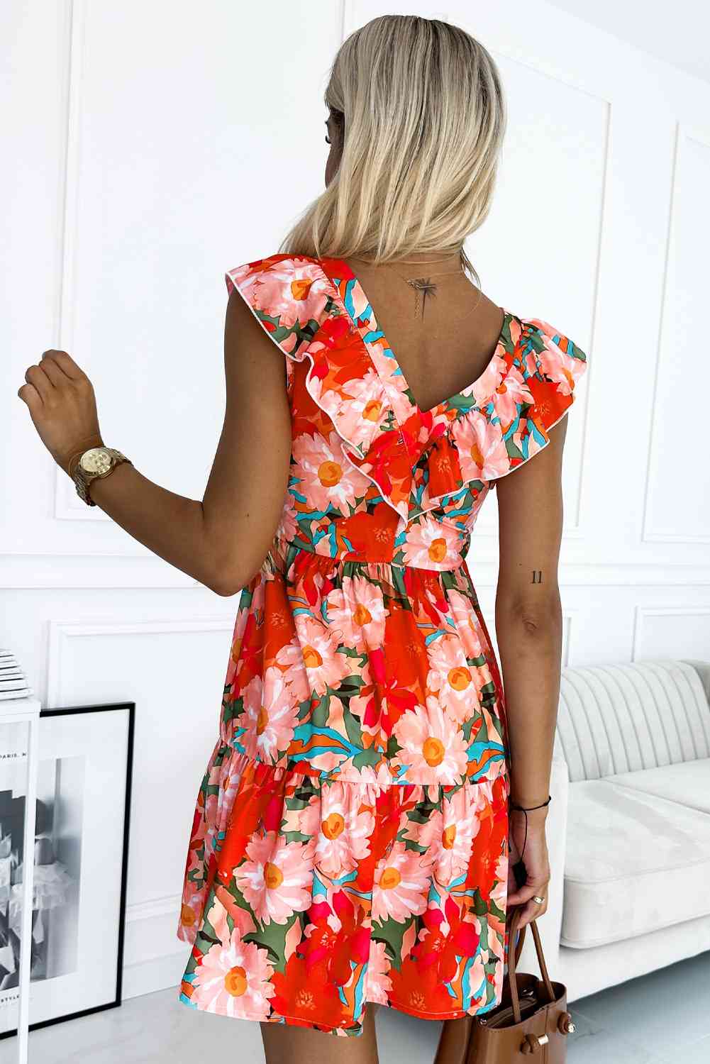 Debbie Ruffled Floral V-Neck Mini Dress