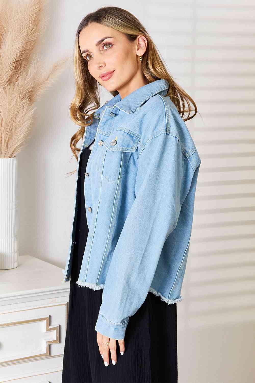 Diana Dropped Shoulder Raw Hem Denim Jacket
