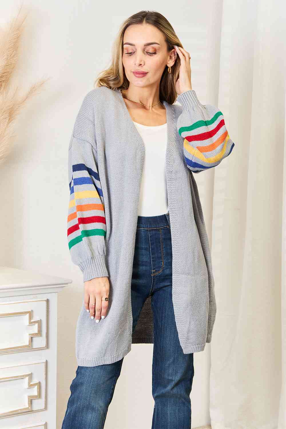 Gracie Striped Open Front Longline Cardigan