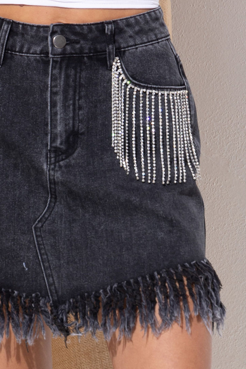 Rodeo Rhinestone Fringe Denim Mini Skirt