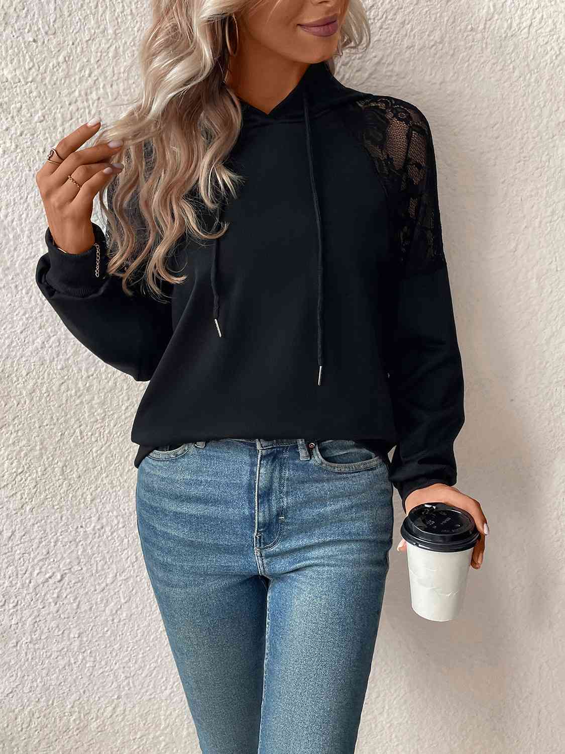Adeline Lace Detail Drawstring Hoodie