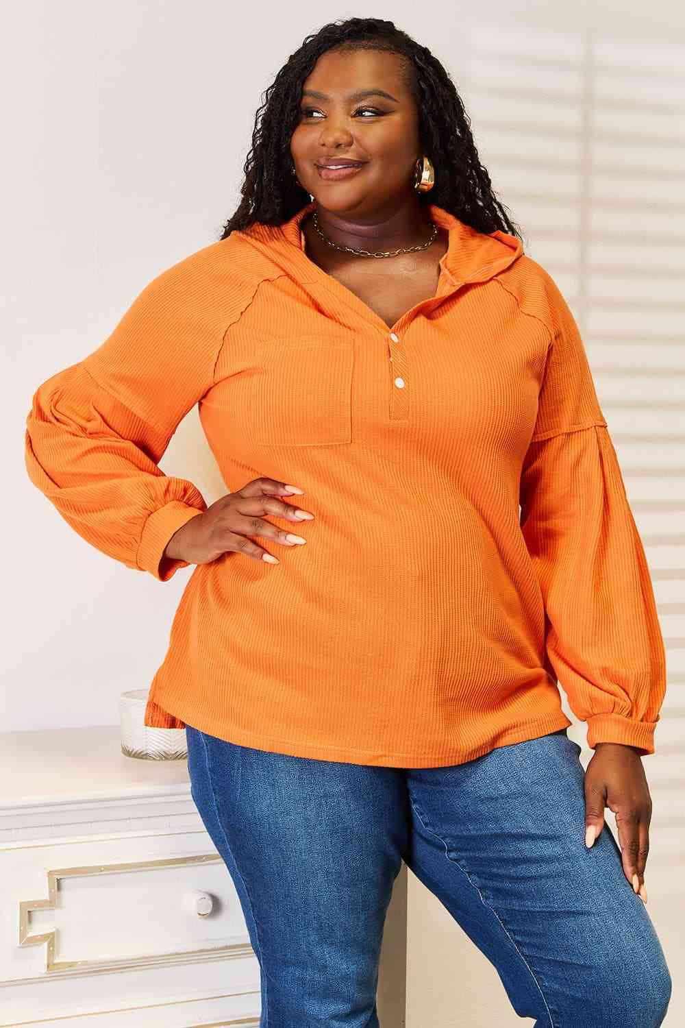 Bryanna Buttoned Waffle Knit Hoodie