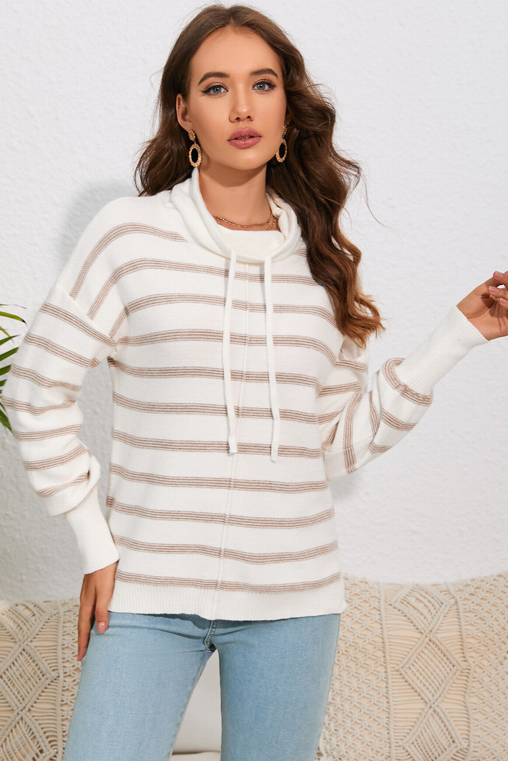 Looking At You Cowl Neck Striped Top