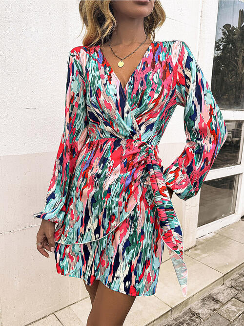 Colette Surplice Balloon Sleeve Mini Dress