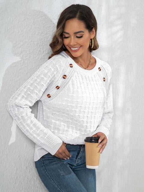 Amalia Decorative Button Long Sleeve Sweater