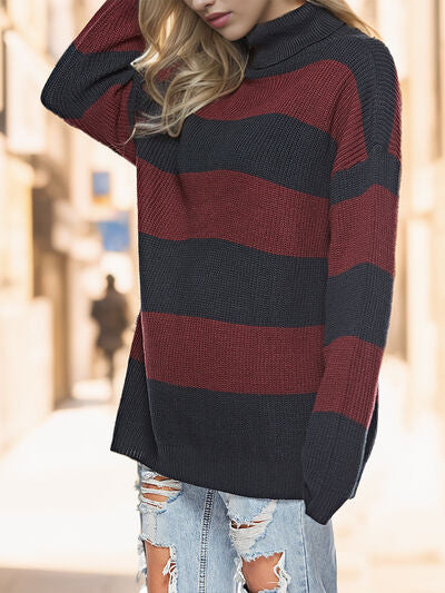 Tiana Striped Turtleneck Long Sleeve Sweater