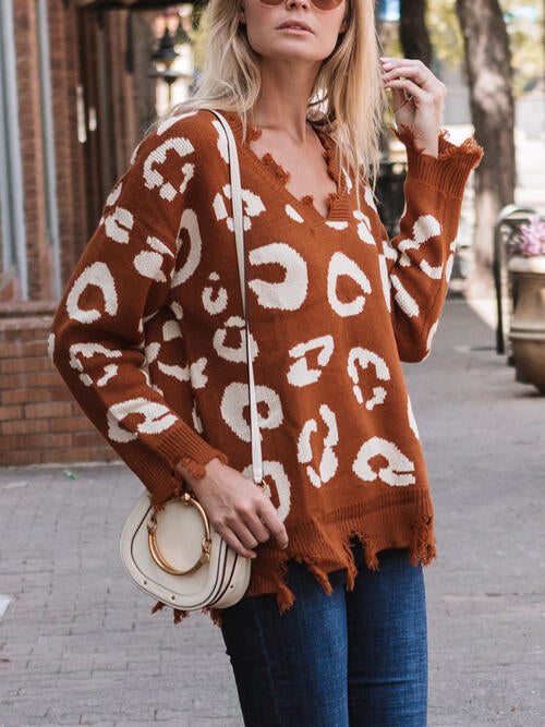 Wild Thoughts Leopard Frayed Hem Sweater