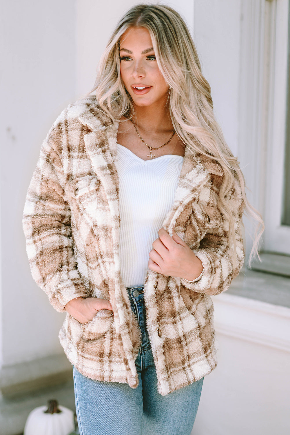 Spice Harvest Plaid Teddy Jacket