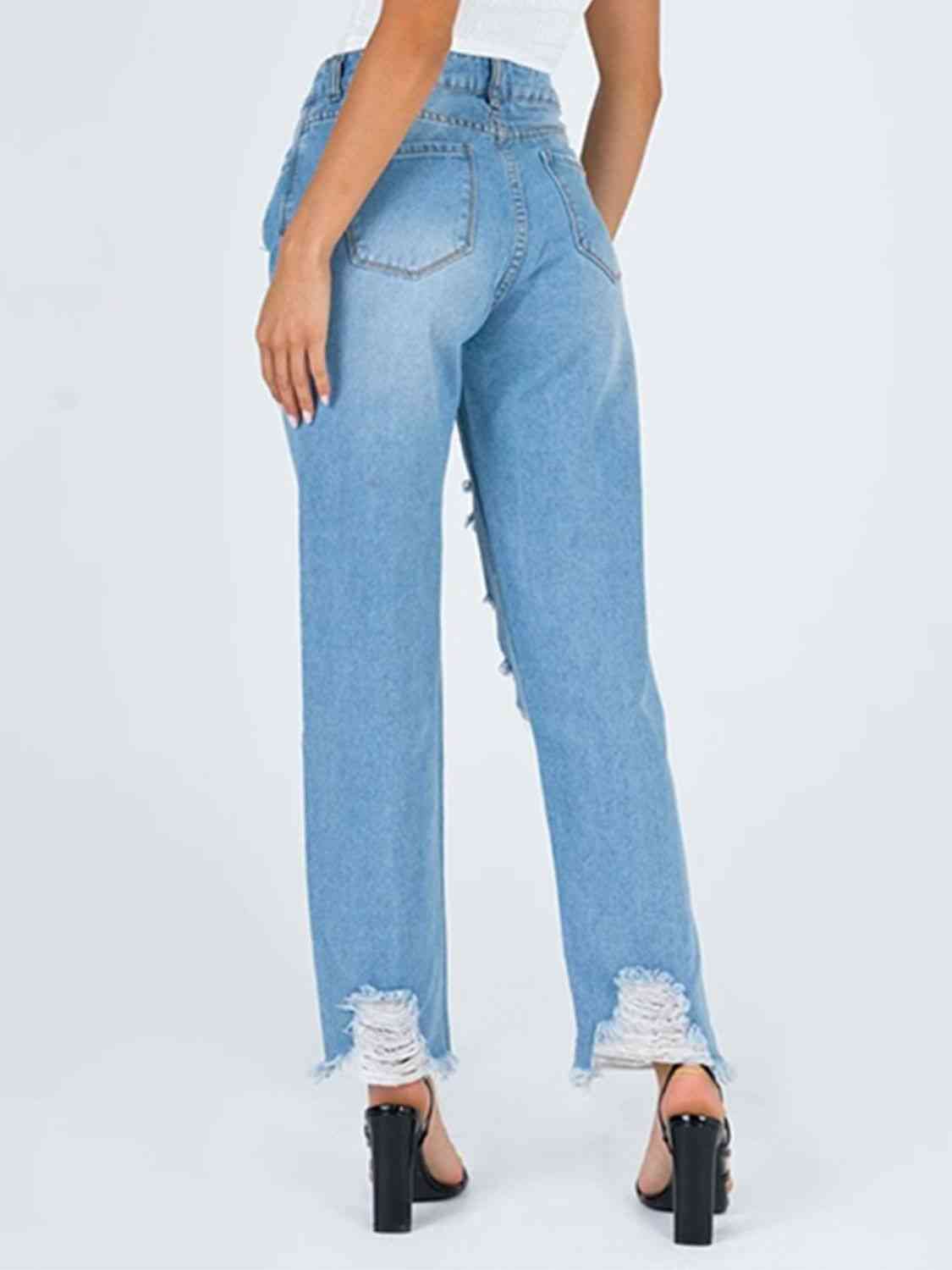 Maia Raw Hem Distressed Straight Jeans